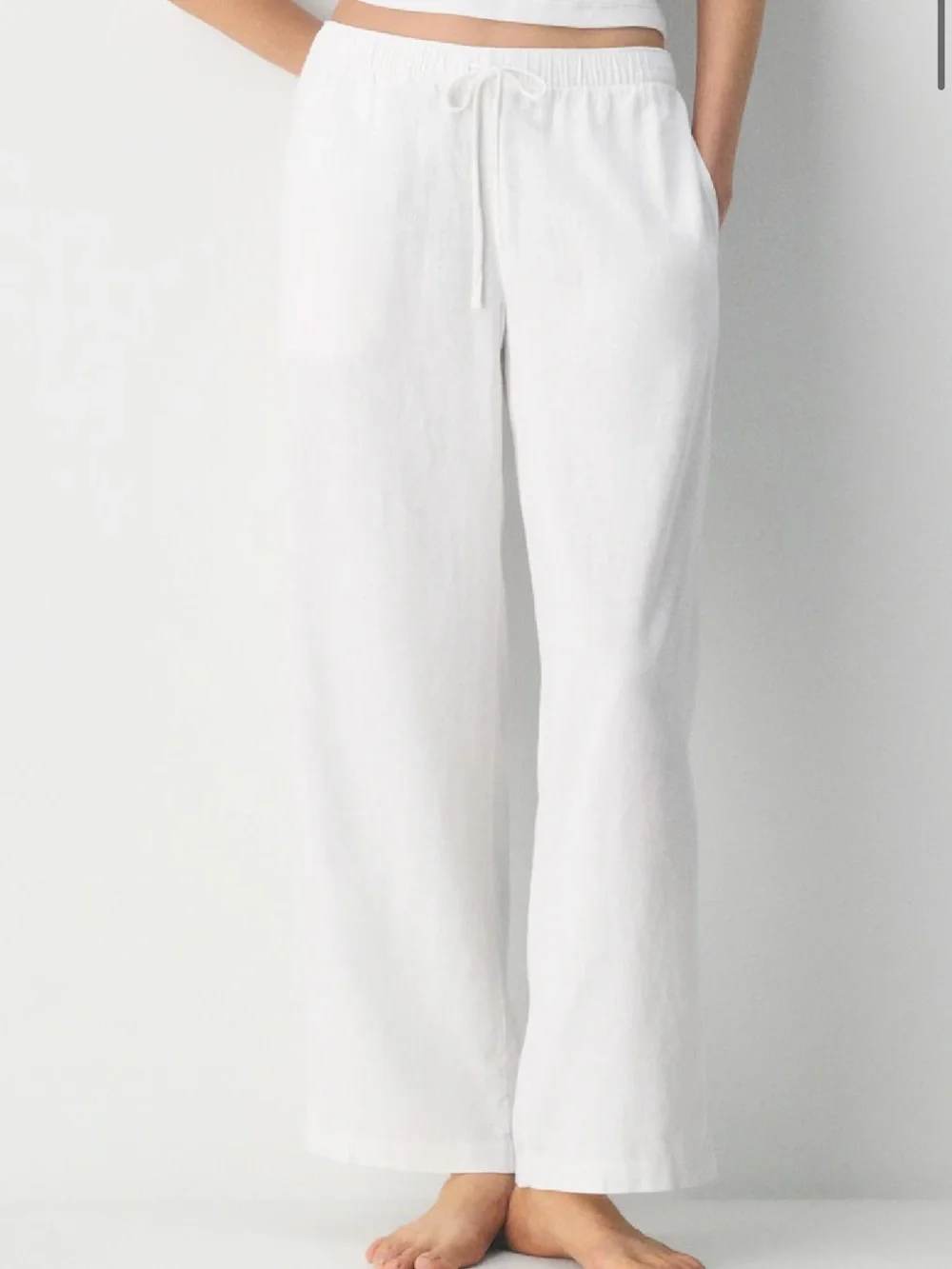 ARITZIA White Linen Drawstring Wide-Leg Pants